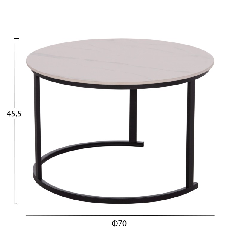 ΤΡΑΠΕΖΙA ΣΑΛΟΝΙΟΥ ΣΕΤ 2ΤΜΧ TALOS ΚΕΡΑΜΙΚΟ TOP ΜΕ ΟΨΗ ΛΕΥΚΟΥ ΜΑΡΜΑΡΟΥ HM18140.01 Φ70+Φ50