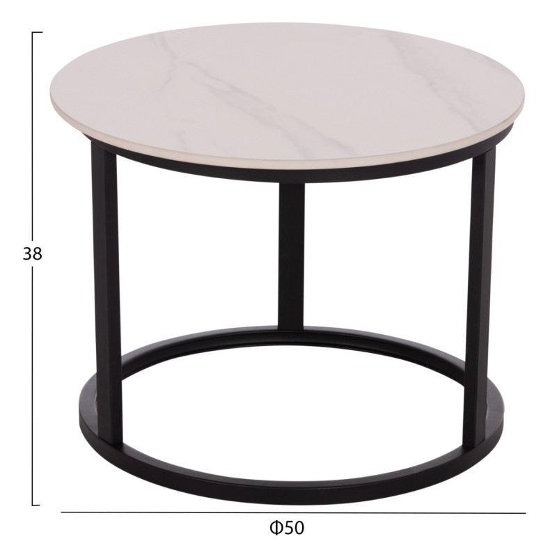 ΤΡΑΠΕΖΙA ΣΑΛΟΝΙΟΥ ΣΕΤ 2ΤΜΧ TALOS ΚΕΡΑΜΙΚΟ TOP ΜΕ ΟΨΗ ΛΕΥΚΟΥ ΜΑΡΜΑΡΟΥ HM18140.01 Φ70+Φ50