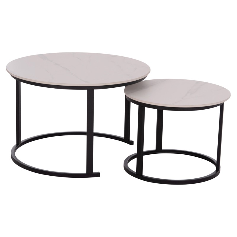 ΤΡΑΠΕΖΙA ΣΑΛΟΝΙΟΥ ΣΕΤ 2ΤΜΧ TALOS ΚΕΡΑΜΙΚΟ TOP ΜΕ ΟΨΗ ΛΕΥΚΟΥ ΜΑΡΜΑΡΟΥ HM18140.01 Φ70+Φ50