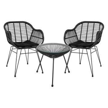 ΣΕΤ ΤΡΑΠΕΖΑΡΙΑΣ 3ΤΜΧ HM11871 ΜΕΤΑΛΛΟ & RATTAN ΣΕ ΜΑΥΡΟ ΧΡΩΜΑ