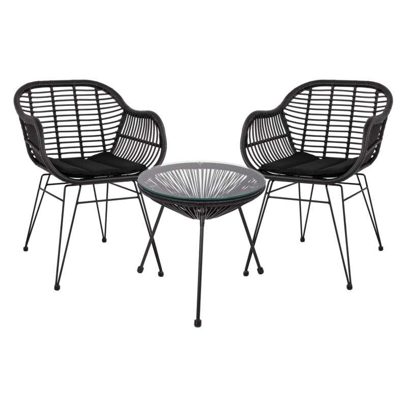 ΣΕΤ ΤΡΑΠΕΖΑΡΙΑΣ 3ΤΜΧ HM11871 ΜΕΤΑΛΛΟ & RATTAN ΣΕ ΜΑΥΡΟ ΧΡΩΜΑ