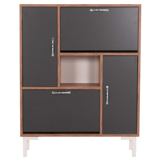ΠΑΠΟΥΤΣΟΘΗΚΗ MEDY HM18187.02 ΜΕΛΑΜΙΝΗ ΣΕ ΦΥΣΙΚΟ & ΑΝΘΡΑΚΙ-ΜΑΥΡΑ ΠΟΔΙΑ 85x30x108.5Υεκ