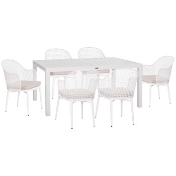 ΣΕΤ ΤΡΑΠΕΖΑΡΙΑΣ ΕΞ.ΧΩΡΟΥ KRUM HM21147 ΤΡΑΠΕΖΙ ΜΕ 6 ΠΟΛΥΘΡΟΝΕΣ--ΛΕΥΚΟ ΑΛΟΥΜΙΝΙΟ