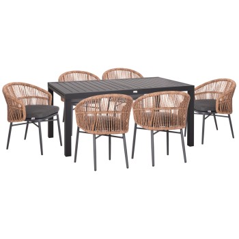 ΣΕΤ ΤΡΑΠΕΖΑΡΙΑΣ ΕΞ.ΧΩΡΟΥ 7ΤΜΧ KRUM HM21155 ΣΚΟΥΡΟ ΓΚΡΙ ΑΛΟΥΜΙΝΙΟ-P.E.RATTAN