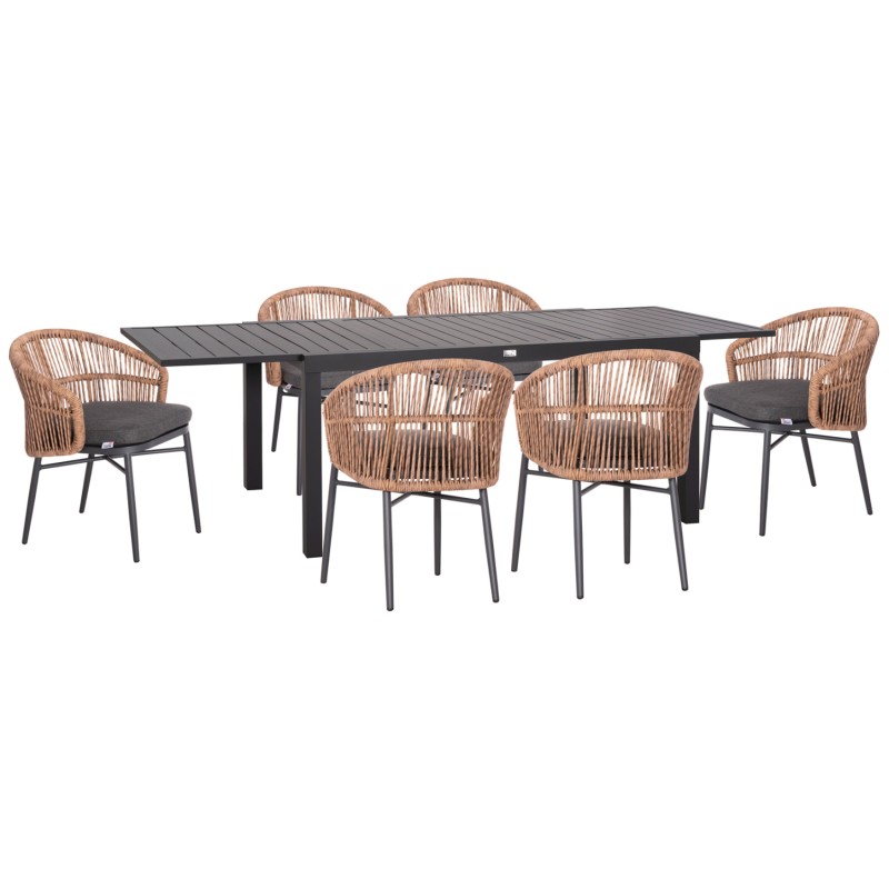 ΣΕΤ ΤΡΑΠΕΖΑΡΙΑΣ ΕΞ.ΧΩΡΟΥ 7ΤΜΧ KRUM HM21155 ΣΚΟΥΡΟ ΓΚΡΙ ΑΛΟΥΜΙΝΙΟ-P.E.RATTAN