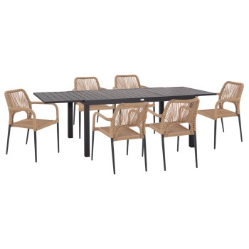 ΣΕΤ ΤΡΑΠΕΖΑΡΙΑΣ ΕΞ.ΧΩΡΟΥ 7ΤΜΧ KRUM HM21150 ΣΚΟΥΡΟ ΓΚΡΙ ΑΛΟΥΜΙΝΙΟ-P.E.TWISTED RATTAN