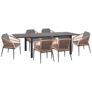 ΣΕΤ ΤΡΑΠΕΖΑΡΙΑΣ ΕΞ.ΧΩΡΟΥ 7ΤΜΧ KRUM HM21157 ΣΚΟΥΡΟ ΓΚΡΙ ΑΛΟΥΜΙΝΙΟ--P.E.RATTAN