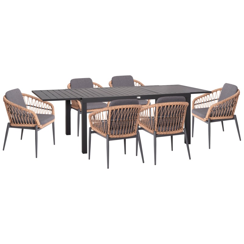 ΣΕΤ ΤΡΑΠΕΖΑΡΙΑΣ ΕΞ.ΧΩΡΟΥ 7ΤΜΧ KRUM HM21157 ΣΚΟΥΡΟ ΓΚΡΙ ΑΛΟΥΜΙΝΙΟ--P.E.RATTAN