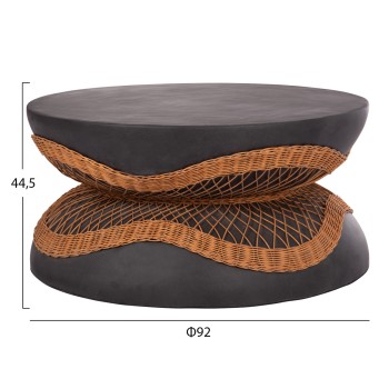 ΤΡΑΠΕΖΙ ΣΑΛΟΝΙΟΥ ΣΤΡΟΓΓΥΛΟ ANNA HM18157.01 FIBER CEMENT ΣΕ ΜΑΥΡΟ-ΦΥΣΙΚΟ RATTAN--Φ92x44.5Υεκ.