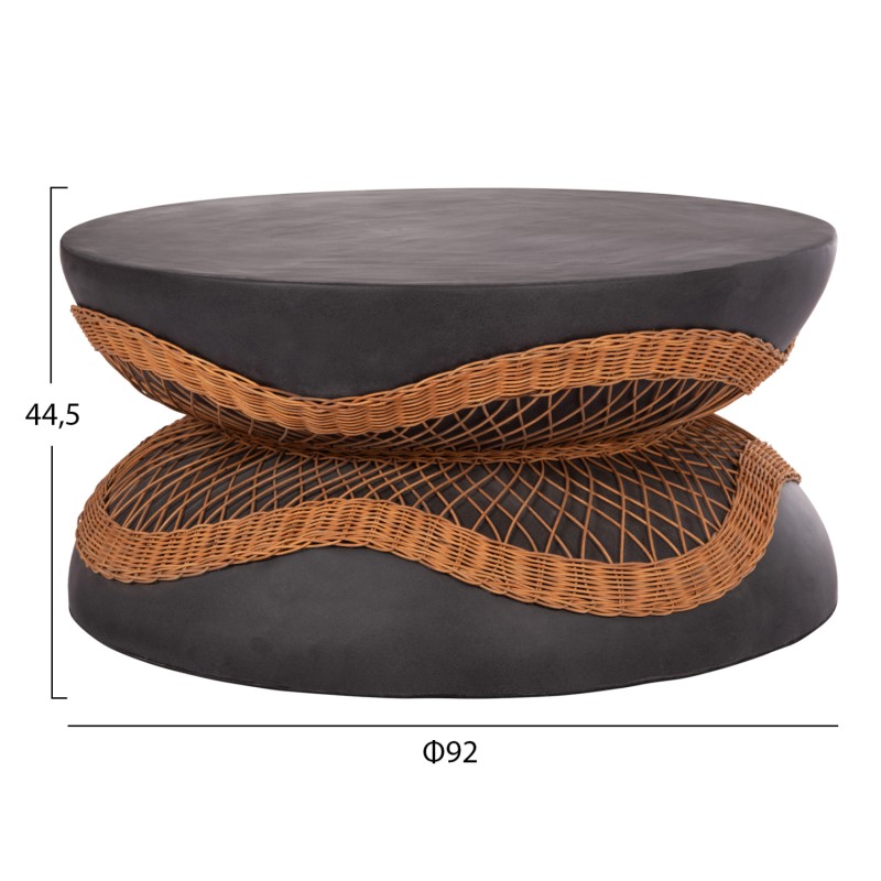 ΤΡΑΠΕΖΙ ΣΑΛΟΝΙΟΥ ΣΤΡΟΓΓΥΛΟ ANNA HM18157.01 FIBER CEMENT ΣΕ ΜΑΥΡΟ-ΦΥΣΙΚΟ RATTAN--Φ92x44.5Υεκ.