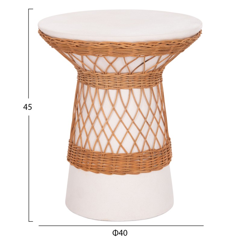 ΒΟΗΘΗΤΙΚΟ ΤΡΑΠΕΖΙ ΣΤΡΟΓΓΥΛΟ DELIA HM18167.02 FIBER CEMENT ΛΕΥΚΟ & RATTAN Φ40x45Υεκ