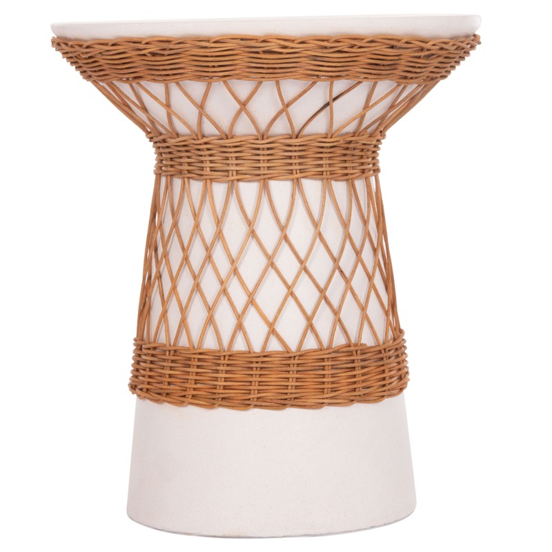 ΒΟΗΘΗΤΙΚΟ ΤΡΑΠΕΖΙ ΣΤΡΟΓΓΥΛΟ DELIA HM18167.02 FIBER CEMENT ΛΕΥΚΟ & RATTAN Φ40x45Υεκ