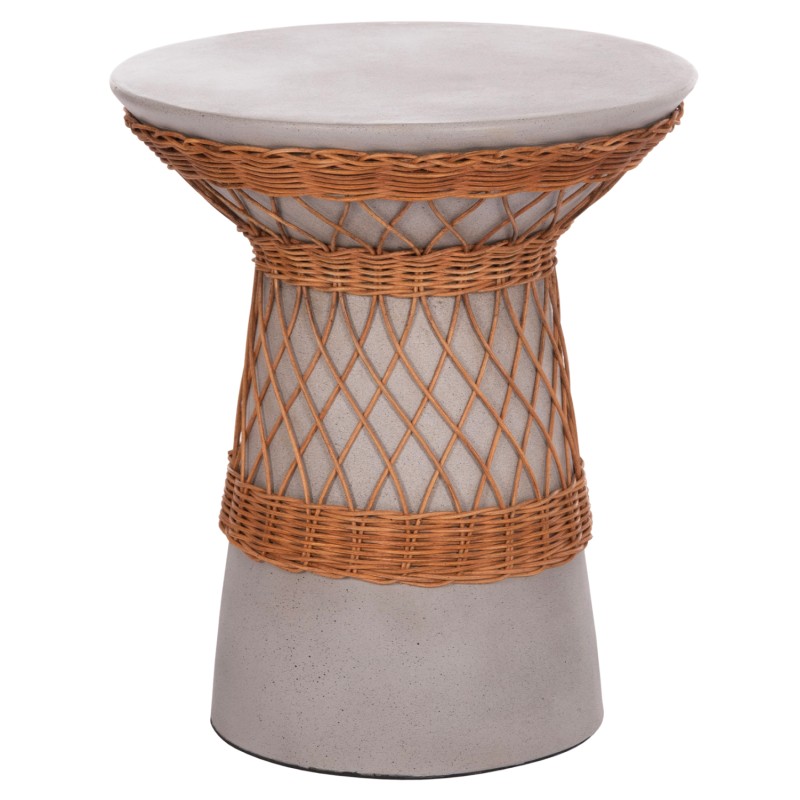 ΒΟΗΘΗΤΙΚΟ ΤΡΑΠΕΖΙ ΣΤΡΟΓΓΥΛΟ DELIA HM18167.03 FIBER CEMENT ΓΚΡΙ & RATTAN Φ40x45Υεκ