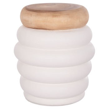 ΣΚΑΜΠΟ PUFFAT HM18172.02 FIBER CEMENT ΛΕΥΚΟ- ΞΥΛΟ TEAK TOP Φ45x46Υεκ.