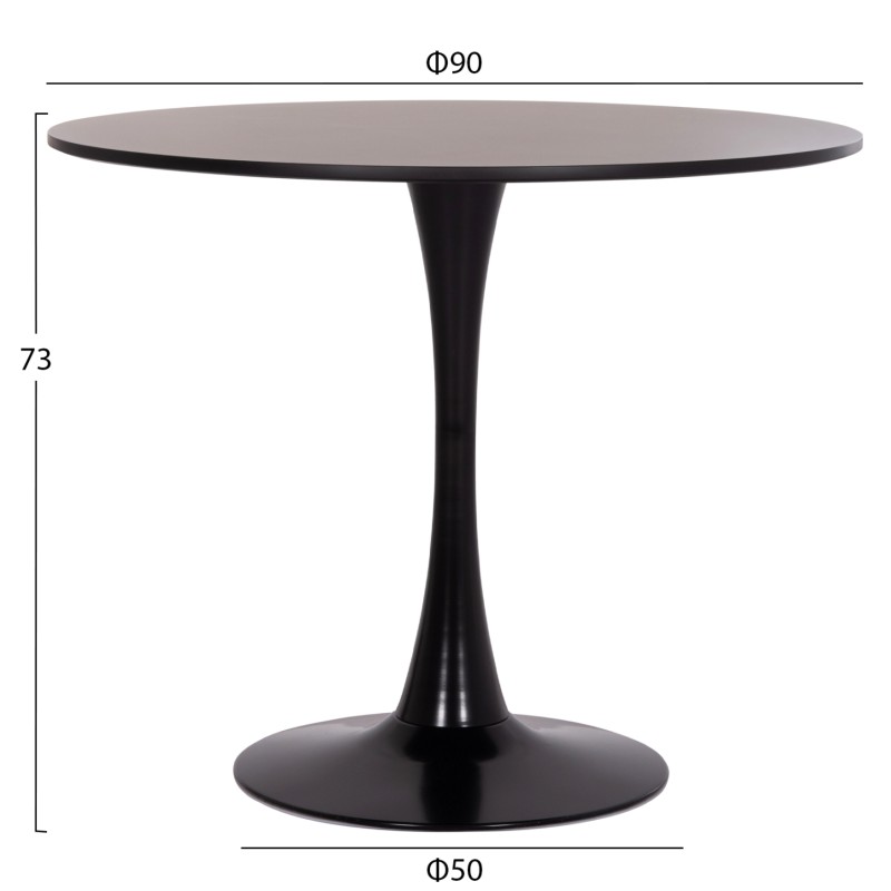 ΤΡΑΠΕΖΙ ΣΤΡΟΓΓΥΛΟ BROLIN HM18141.02 MDF TOP-ΒΑΣΗ ΜΕΤΑΛΛΙΚΗ--ΜΑΥΡΟ Φ90x73Υεκ