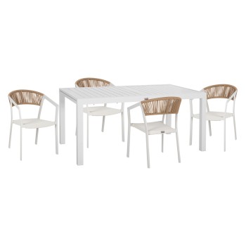 ΣΕΤ ΤΡΑΠΕΖΑΡΙΑΣ ΕΞ.ΧΩΡΟΥ 5ΤΜΧ KRUM HM21162 ΛΕΥΚΟ ΑΛΟΥΜΙΝΙΟ-P.E.RATTAN-TEXTILENE