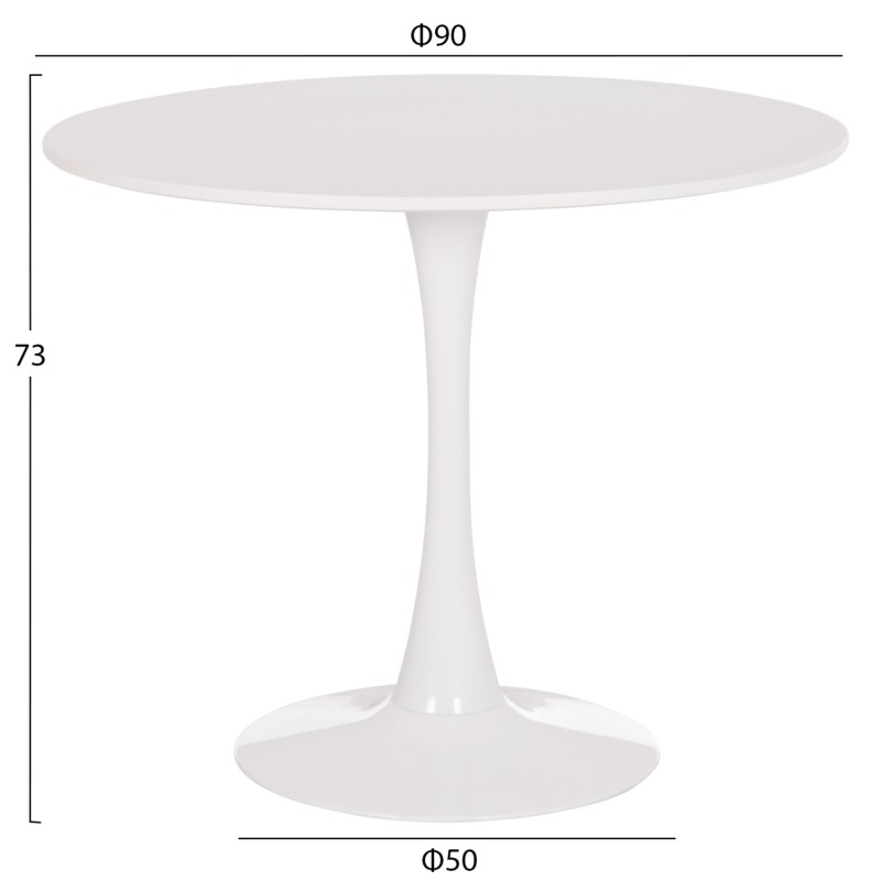 ΤΡΑΠΕΖΙ ΣΤΡΟΓΓΥΛΟ BROLIN HM18141.01 MDF TOP-ΒΑΣΗ ΜΕΤΑΛΛΙΚΗ--ΛΕΥΚΟ Φ90x73Υεκ