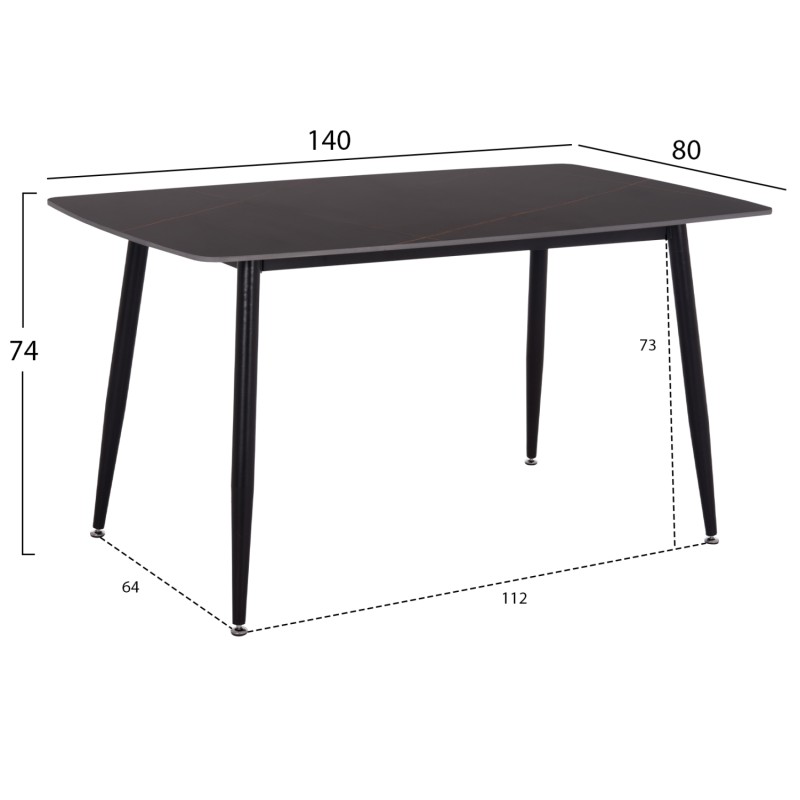 ΤΡΑΠΕΖΙ RAVEN HM18149.02 ΚΕΡΑΜΙΚΟ TOP ΜΕ ΟΨΗ ΜΑΥΡΟ ΜΑΡΜΑΡΟ 140x80x74Υεκ.