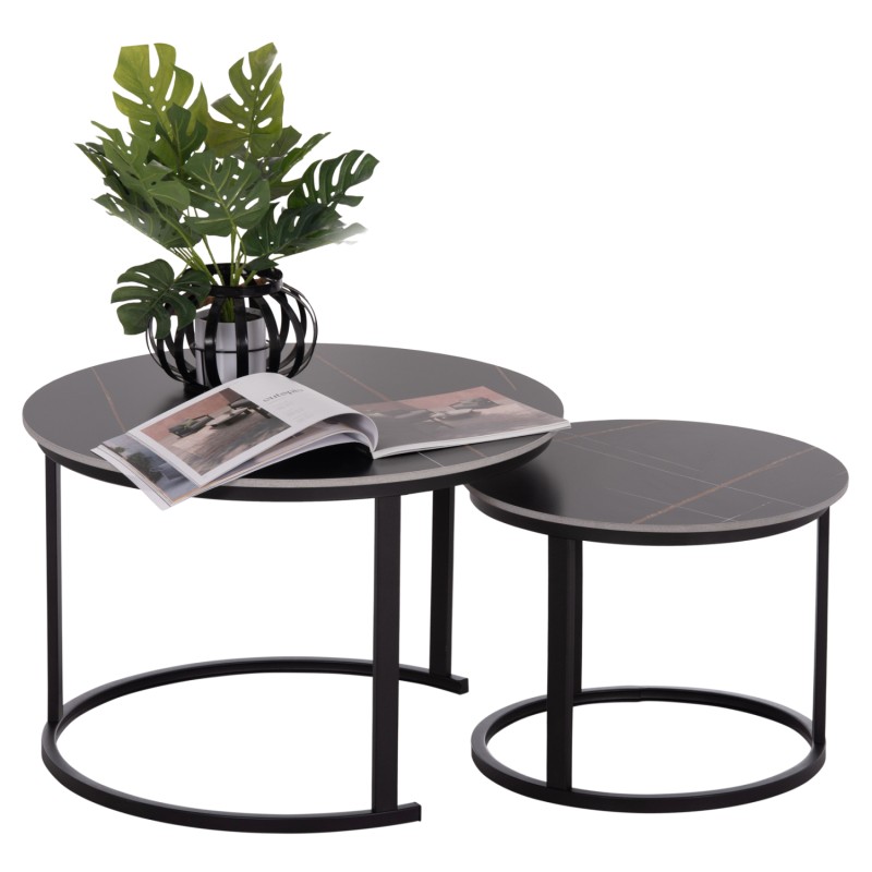 ΤΡΑΠΕΖΙ ΣΑΛΟΝΙΟΥ 2ΤΜΧ TALOS ΚΕΡΑΜΙΚΟ TOP ΜΕ ΟΨΗ ΜΑΥΡΟΥ ΜΑΡΜΑΡΟΥ HM18140.02 Φ70+Φ50