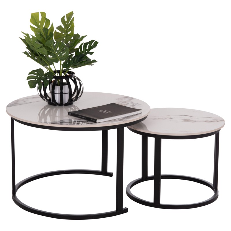 ΤΡΑΠΕΖΙ ΣΑΛΟΝΙΟΥ 2ΤΜΧ TALOS ΛΕΥΚΟ ΜΕ ΚΑΦΕ ΝΕΡΑ ΚΕΡΑΜΙΚΟ TOP HM18140.03 Φ70+Φ50