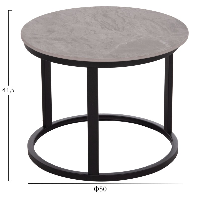 ΤΡΑΠΕΖΙ ΣΑΛΟΝΙΟΥ 2ΤΜΧ TALOS ΚΕΡΑΜΙΚΟ TOP ΜΕ ΟΨΗ ΓΚΡΙ ΜΑΡΜΑΡΟΥ HM18140.04 Φ70+Φ50