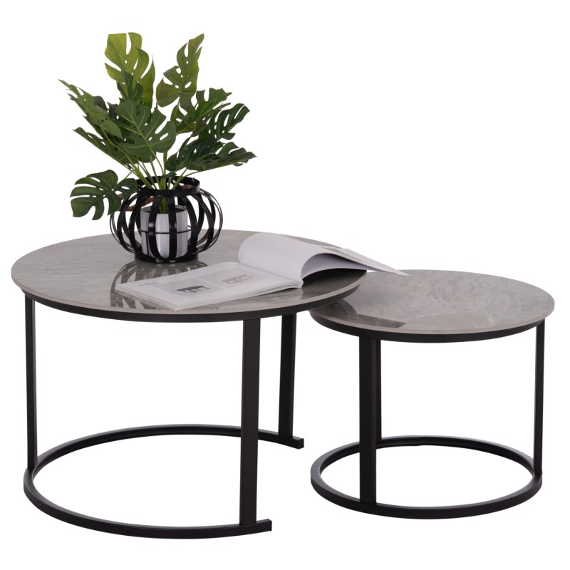 ΤΡΑΠΕΖΙ ΣΑΛΟΝΙΟΥ 2ΤΜΧ TALOS ΚΕΡΑΜΙΚΟ TOP ΜΕ ΟΨΗ ΓΚΡΙ ΜΑΡΜΑΡΟΥ HM18140.04 Φ70+Φ50