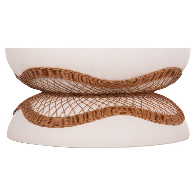 ΤΡΑΠΕΖΙ ΣΑΛΟΝΙΟΥ ANNA HM18157.02 FIBER CEMENT ΛΕΥΚΟ-ΦΥΣΙΚΟ RATTAN--Φ92x44.5Υεκ