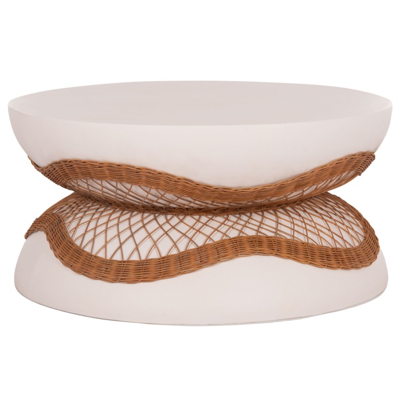 ΤΡΑΠΕΖΙ ΣΑΛΟΝΙΟΥ ANNA HM18157.02 FIBER CEMENT ΛΕΥΚΟ-ΦΥΣΙΚΟ RATTAN--Φ92x44.5Υεκ