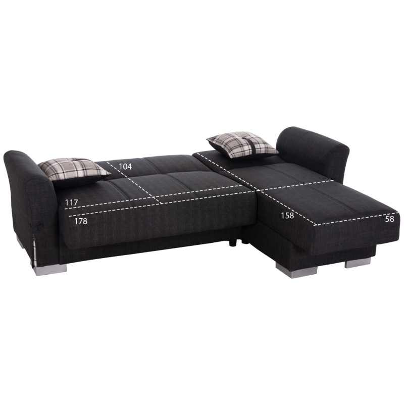 ΓΩΝΙΑΚΟΣ ΚΑΝΑΠΕΣ-ΚΡΕΒΑΤΙ ΜΕ ΑΠΟΘ. ΧΩΡΟ BRONKO HM3291.01 ΑΝΘΡΑΚΙ ΥΦΑΣΜΑ 218x138x77Y