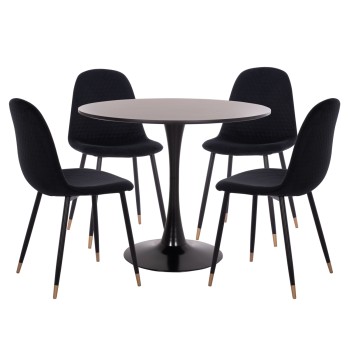 ΣΕΤ ΤΡΑΠΕΖΑΡΙΑΣ 5ΤΜΧ BROLIN HM21191 MDF TOP-ΜΕΤΑΛΛΙΚΑ ΠΟΔΙΑ-ΒΕΛΟΥΔΟ--ΜΑΥΡΟ