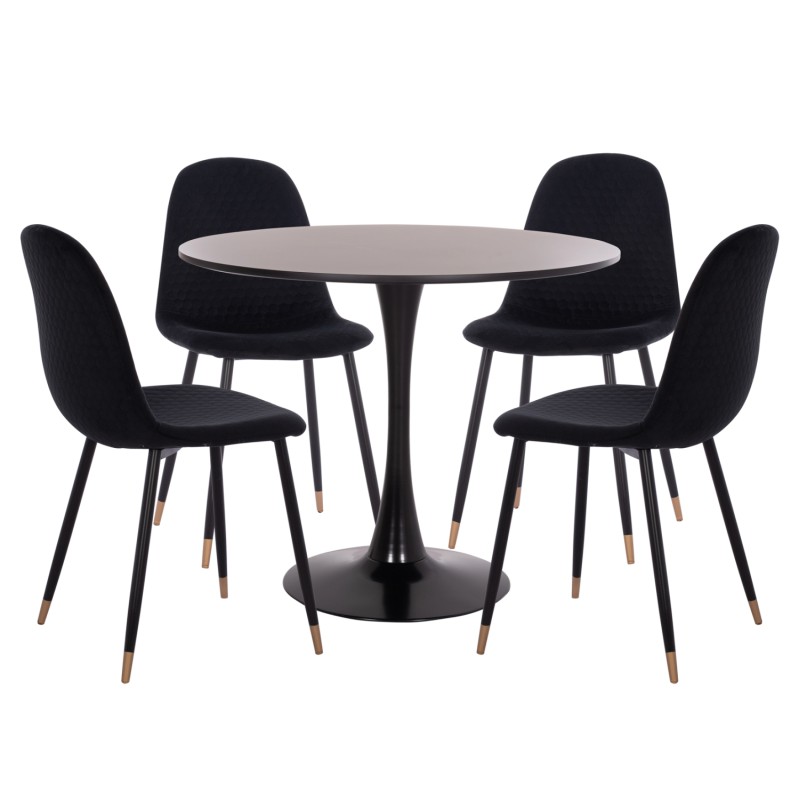 ΣΕΤ ΤΡΑΠΕΖΑΡΙΑΣ 5ΤΜΧ BROLIN HM21191 MDF TOP-ΜΕΤΑΛΛΙΚΑ ΠΟΔΙΑ-ΒΕΛΟΥΔΟ--ΜΑΥΡΟ