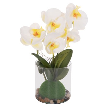 ΔΙΑΚΟΣΜΗΤΙΚΟ ΣΥΝΘΕΤΙΚΟ ΦΥΤΟ HM4738 ΛΟΥΛΟΥΔΙ PHALAENOPSIS ΣΕ ΓΥΑΛΙΝΟ ΒΑΖΟ 12x24x30Υεκ