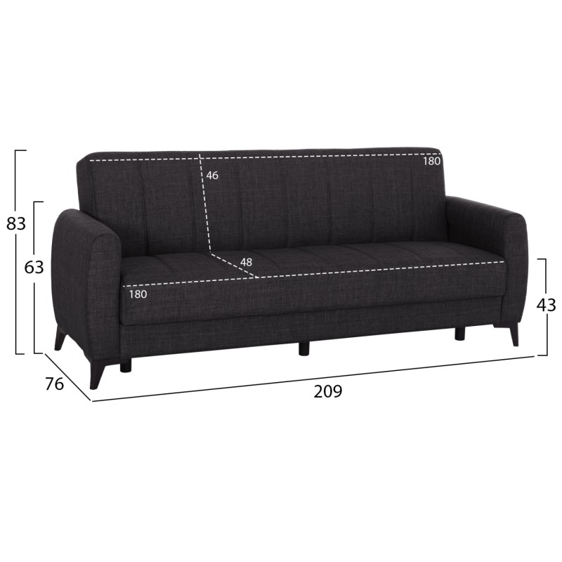 ΚΑΝΑΠΕΣ ΚΡΕΒΑΤΙ ΜΕ ΑΠΟΘ.ΧΩΡΟ TΡΙΘΕΣΙΟΣ NIKKO HM3292.01 ΓΚΡΙ ΥΦΑΣΜΑ 209x76x83Υεκ.