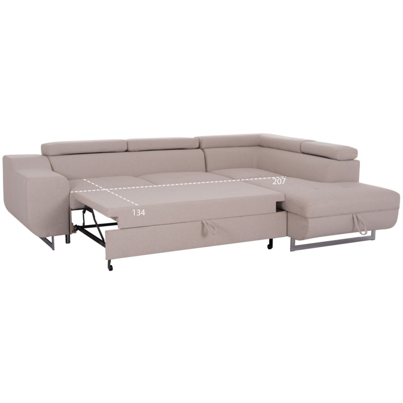 ΓΩΝΙΑΚΟΣ ΚΑΝΑΠΕΣ-ΚΡΕΒΑΤΙ ΜΕ ΑΠΟΘ.ΧΩΡΟ ENCORE HM3301.03R ΜΠΕΖ ΥΦΑΣΜΑ 285x205x90Υεκ.