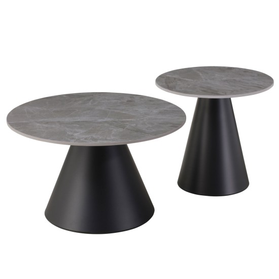 ΤΡΑΠΕΖΙΑ ΣΑΛΟΝΙΟΥ RIDGE HM18266.03 ΚΕΡΑΜΙΚΑ TOP ΜΕ ΟΨΗ ΓΚΡΙ ΜΑΡΜΑΡΟΥ Φ50εκ & Φ70εκ
