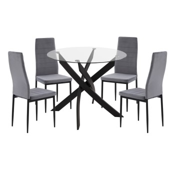 ΣΕΤ ΤΡΑΠΕΖΑΡΙΑΣ 5ΤΜΧ LADY HM21199.01 ΓΥΑΛΙ--ΜΕΤΑΛΛΟ ΣΕ ΜΑΥΡΟ & ΒΕΛΟΥΔΟ ΓΚΡΙ