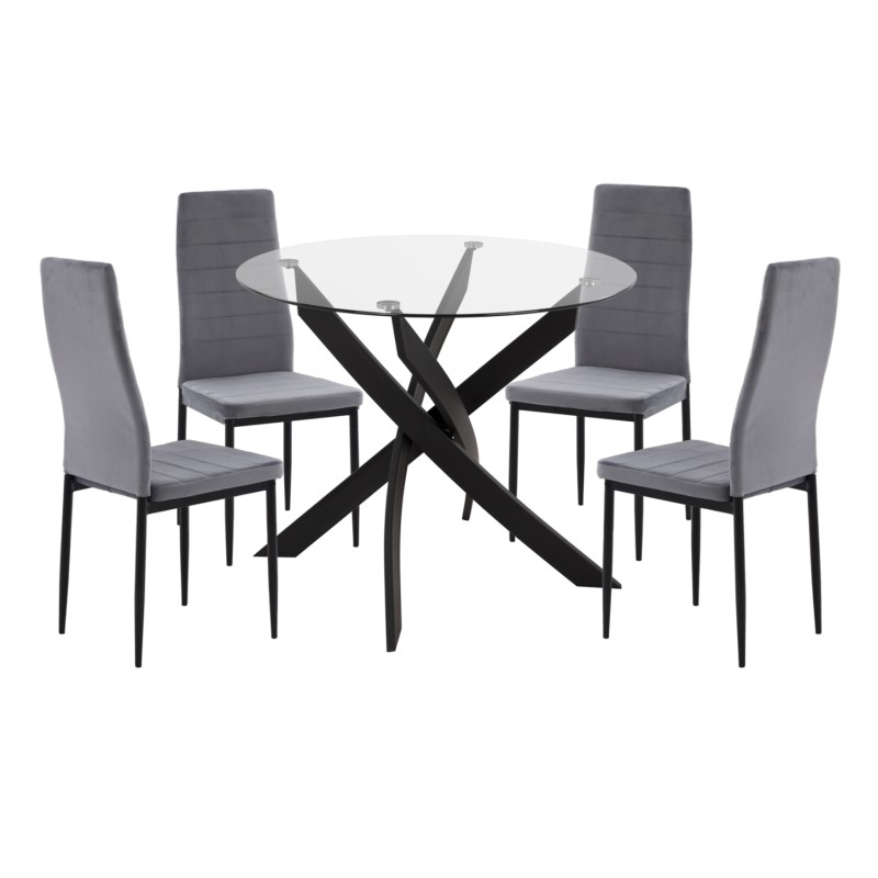 ΣΕΤ ΤΡΑΠΕΖΑΡΙΑΣ 5ΤΜΧ LADY HM21199.01 ΓΥΑΛΙ--ΜΕΤΑΛΛΟ ΣΕ ΜΑΥΡΟ & ΒΕΛΟΥΔΟ ΓΚΡΙ