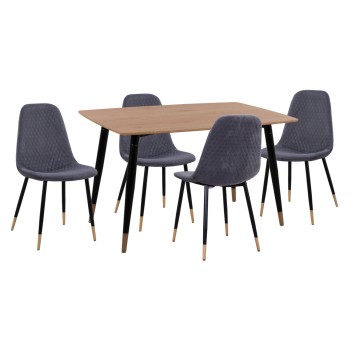 ΣΕΤ ΤΡΑΠΕΖΑΡΙΑΣ 5ΤΜΧ ALIZA HM11196.01 MDF TOP-ΒΕΛΟΥΔΟ ΓΚΡΙ & ΜΕΤΑΛΛΟ ΜΑΥΡΟ