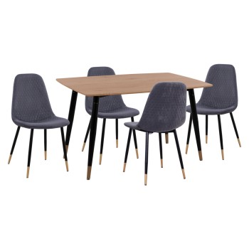 ΣΕΤ ΤΡΑΠΕΖΑΡΙΑΣ 5ΤΜΧ ALIZA HM11196.01 MDF TOP-ΒΕΛΟΥΔΟ ΓΚΡΙ & ΜΕΤΑΛΛΟ ΜΑΥΡΟ