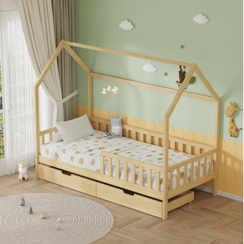 ΚΡΕΒΑΤΙ ΠΑΙΔΙΚΟ ΜΕ ΣΥΡΤΑΡΙΑ PHYLLIS HM724.01 τ.MONTESSORI ΦΥΣΙΚΟ 196x97x161Υεκ.