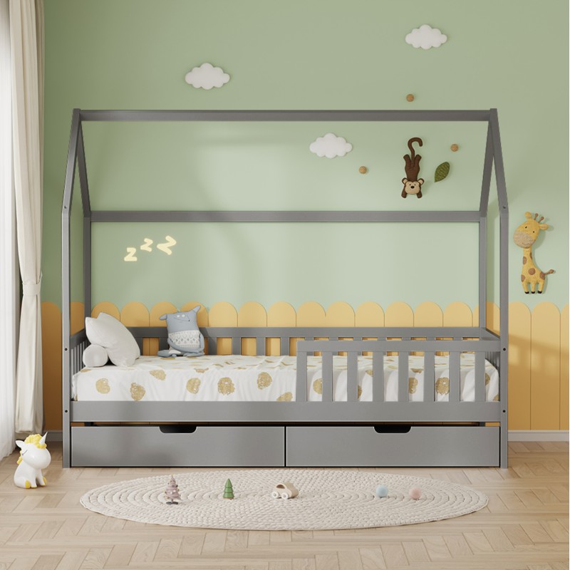 ΚΡΕΒΑΤΙ ΠΑΙΔΙΚΟ ΜΕ ΣΥΡΤΑΡΙΑ PHYLLIS HM724.05 τ.MONTESSORI ΓΚΡΙ 196x97x161Υεκ.