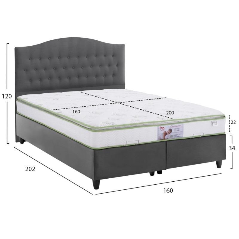 ΚΡΕΒΑΤΙ ΜΕ ΣΤΡΩΜΑ ΔΙΠΛΟ MALENA HM21164 ΓΚΡΙ ΒΕΛΟΥΔΟ & ΑΠΟΘ.ΧΩΡΟΣ-ΓΙΑ 160x200εκ.