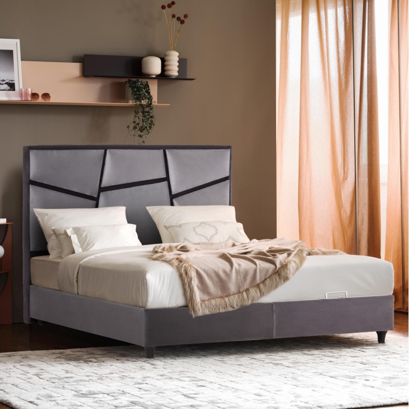 ΚΡΕΒΑΤΙ ΔΙΠΛΟ ΜΕ ΣΤΡΩΜΑ & ΑΠΟΘ.ΧΩΡΟ IRIDA HM21166 ΓΚΡΙ ΒΕΛΟΥΔΟ--ΓΙΑ 160x200εκ