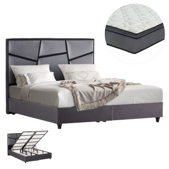 ΚΡΕΒΑΤΙ ΔΙΠΛΟ ΜΕ ΣΤΡΩΜΑ & ΑΠΟΘ.ΧΩΡΟ IRIDA HM21166 ΓΚΡΙ ΒΕΛΟΥΔΟ--ΓΙΑ 160x200εκ