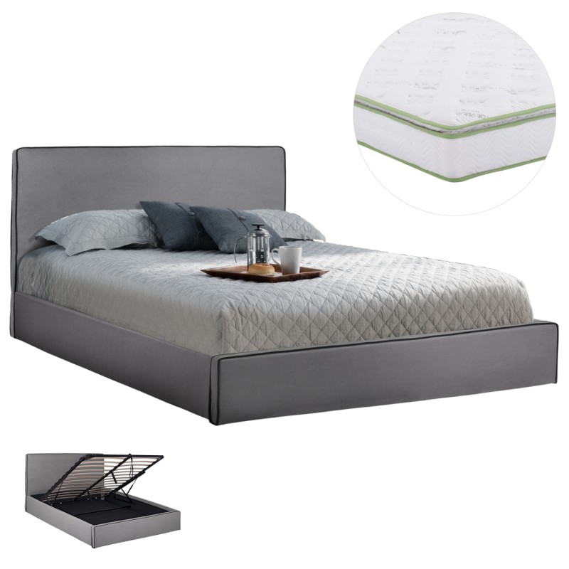 ΚΡΕΒΑΤΙ ΔΙΠΛΟ ΜΕ ΑΠΟΘ.ΧΩΡΟ & ΣΤΡΩΜΑ ALLIE HM21170 ΓΚΡΙ ΥΦΑΣΜΑ--ΓΙΑ 160x200εκ