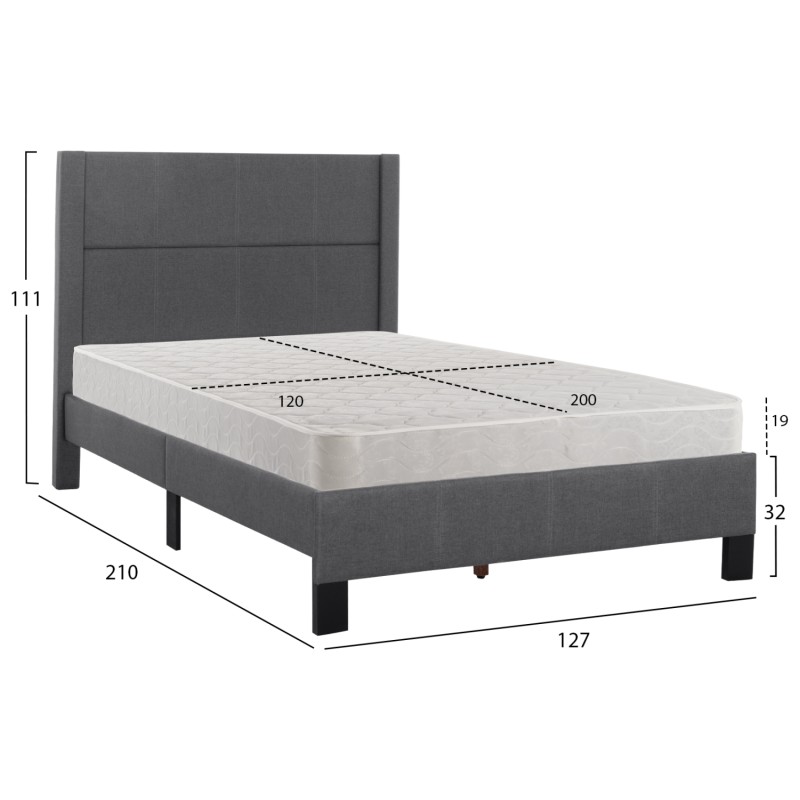 ΚΡΕΒΑΤΙ ΜΟΝΟ & ΣΤΡΩΜΑ TRILLOP HM21203.12 ΓΚΡΙ ΥΦΑΣΜΑ--ΓΙΑ 120x200εκ