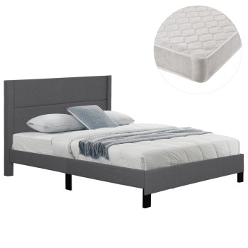 ΚΡΕΒΑΤΙ ΔΙΠΛΟ & ΣΤΡΩΜΑ TRILLOP HM21202.12 ΓΚΡΙ ΥΦΑΣΜΑ--ΓΙΑ 160x200εκ