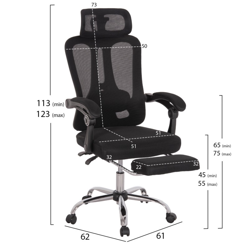 ΚΑΡΕΚΛΑ ΓΡΑΦΕΙΟΥ BARNET HM18258.01 ΜΑΥΡΟ MESH-ΜΑΥΡΟΣ ΣΚΕΛΕΤΟΣ NYLON 61x62x123Υ