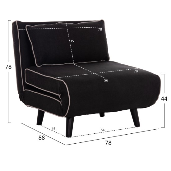 ΠΟΛΥΘΡΟΝΑ ΚΡΕΒΑΤΙ BRAXTON HM8425.03 ΜΑΥΡΟ ΥΦΑΣΜΑ 78x88x78Υεκ.