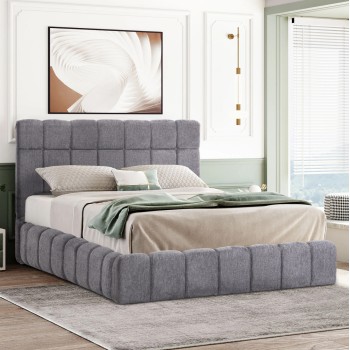 ΚΡΕΒΑΤΙ ΔΙΠΛΟ ΜΕ ΣΤΡΩΜΑ & ΑΠΟΘ.ΧΩΡΟ RAMON HM21168 ΓΚΡΙ ΜΠΟΥΚΛΕ--ΓΙΑ 160x200εκ